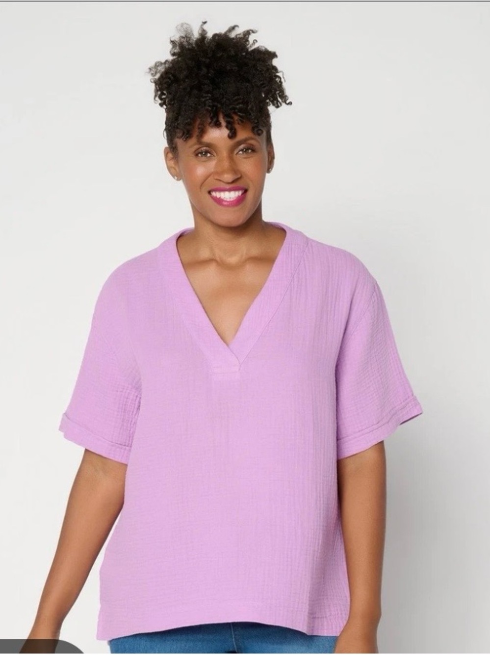 Susan Graver Relaxed V-Neck Top in Lavender